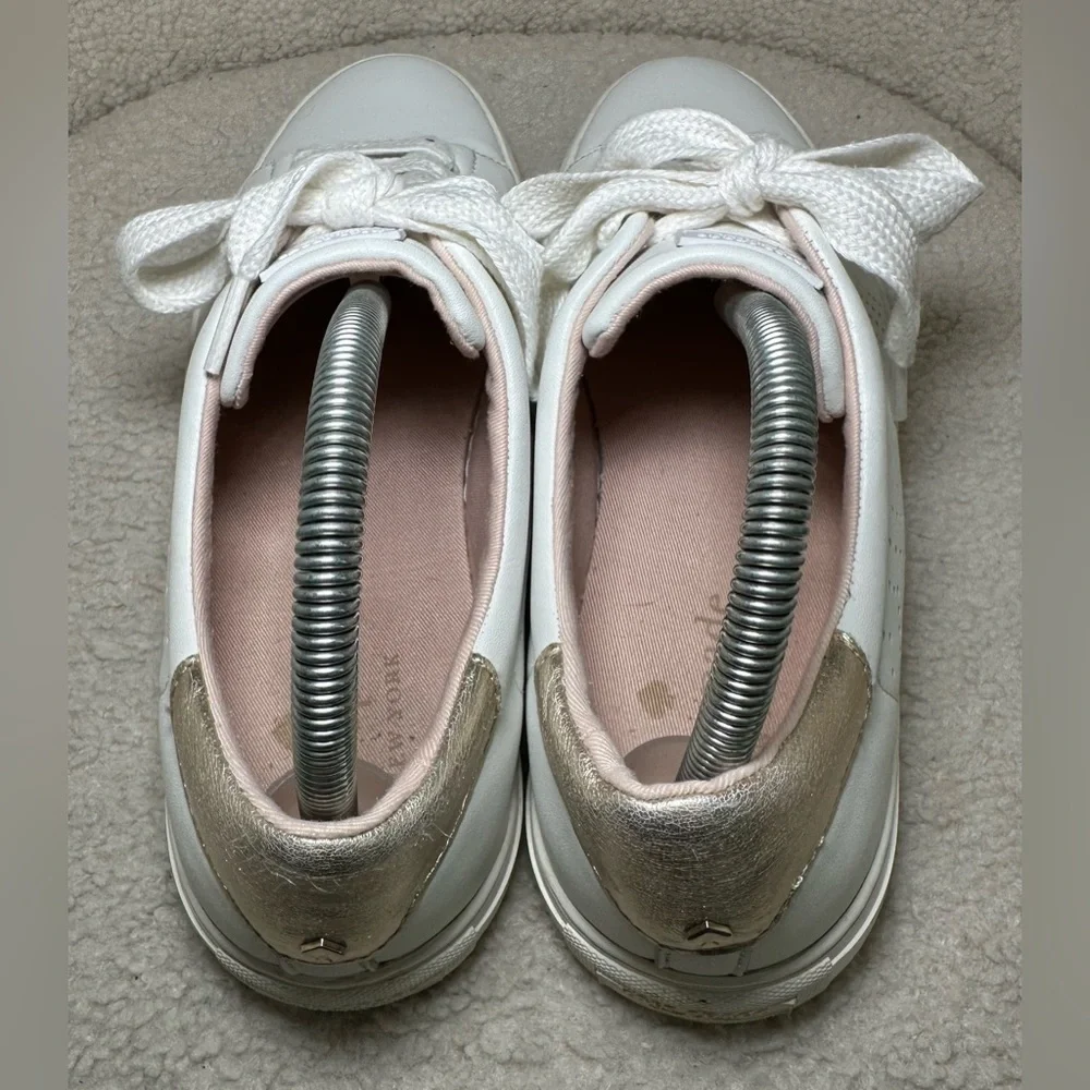 Kate Spade Aster New York White‎ Leather Perforated Sneakers Gold Spade Logo 9.5